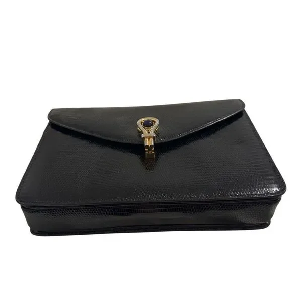 Gucci Black and Gold Leather Clutch